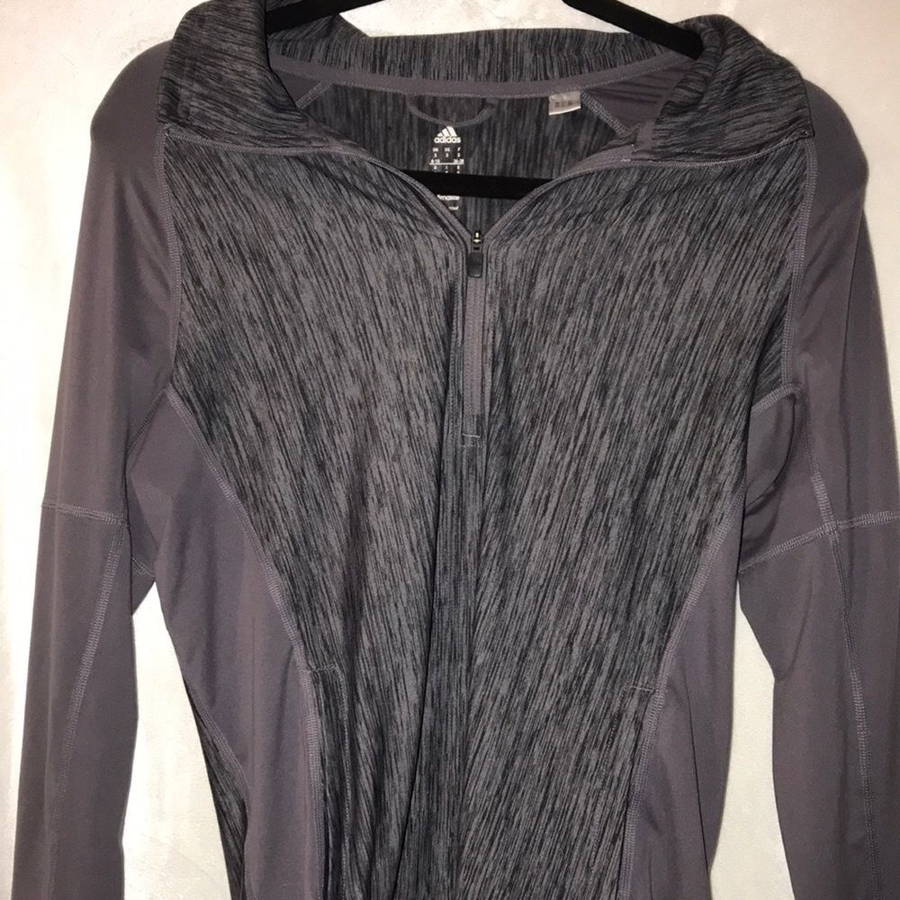 Adidas Womens Climalite Quarter Zip Space Dye Pullover Grey Purple Small
